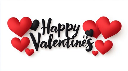 Happy Valentine's Day message with red and black hearts in 3D illustration