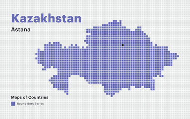 Fototapeta premium Creative Dotted Map of Kazakhstan, Qazaqstan with capital Astana. Square dots
