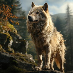 Fototapeta na wymiar wolf in the forest close up,. 