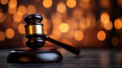 Wooden Gavel And Bokeh Background, Concept For Law, Justice, Auction, And Legal System