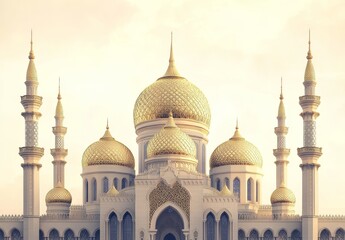 Fototapeta premium Magnificent Mosque Standing Tall Against a Serene Sky.