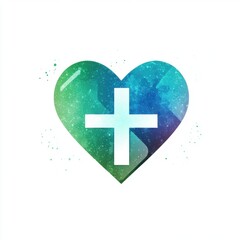 Obraz premium A colorful heart symbol with a plus sign, representing health and positivity.