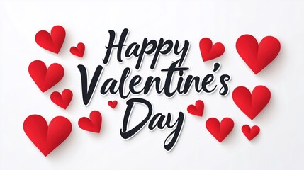 Red hearts surrounding Happy Valentine's Day text on white background