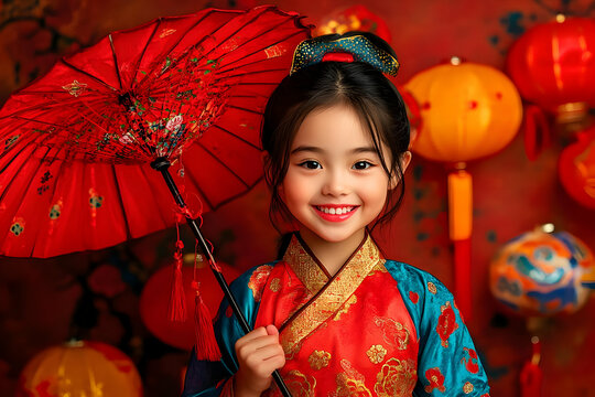 Adorable Girl in Red Dress Illustration