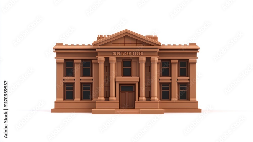 Aufkleber Clay model of a classical building with columns and pediment.