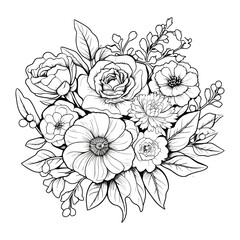 Elegant Silhouette Floral Flower Line Art Vector Illustration