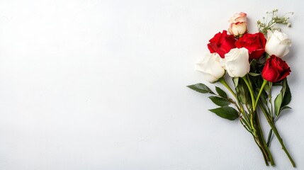Fototapeta premium A bunch of red and white roses on a white background