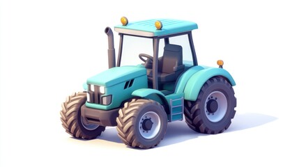 Cartoonish light teal tractor on white background.