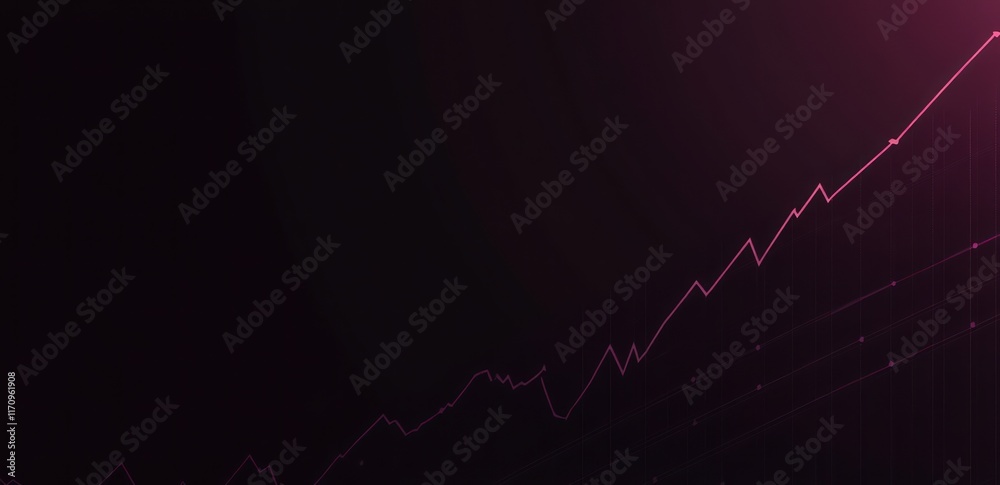 Poster abstract dark pink upward trending graph line chart on black background.