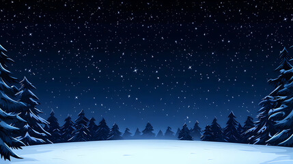 Naklejka premium Winter wonderland night scene snowy forest digital art calm atmosphere panoramic view serenity and peace