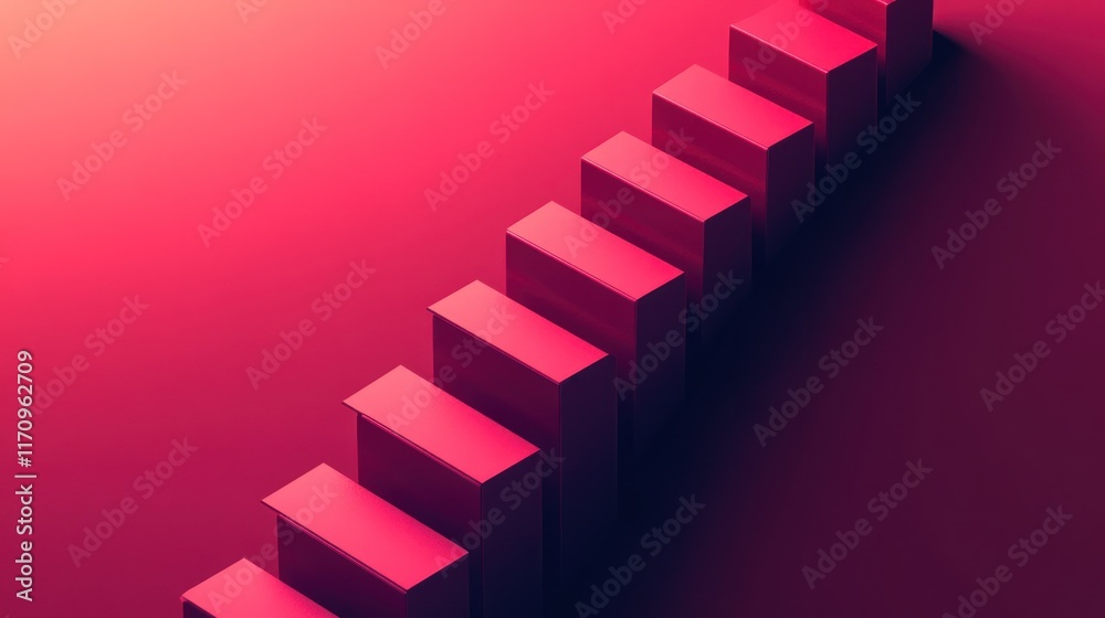 Poster Abstract red ascending steps on a gradient background.