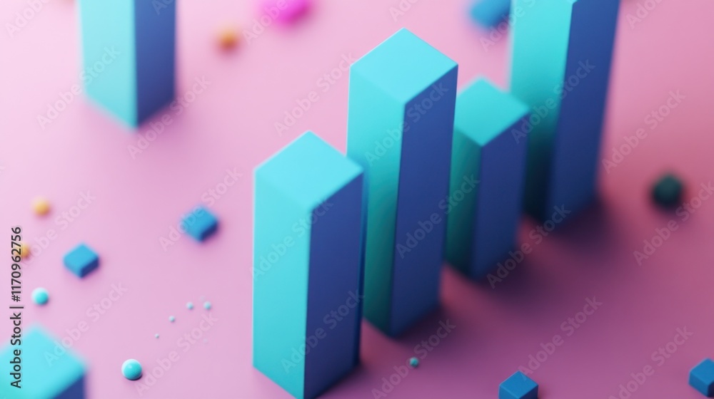 Aufkleber abstract 3d rendering of colorful geometric shapes, bars, and cubes on pink background.