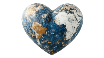 Heart Shaped Earth Isolated on Transparent Background: Ideal for Environmental Awareness Campaigns, Valentine's Day Promotions, and Globally Inspired Artwork.