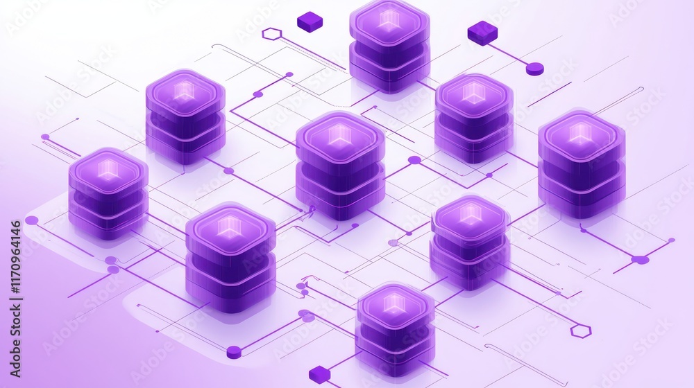 Poster Abstract network of interconnected purple data servers.