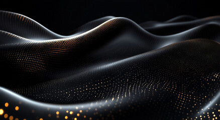 Abstract Flowing Dark Waves With Subtle Golden Dots For Tech And Design