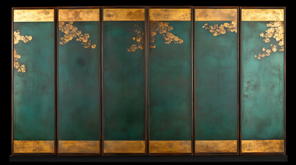 Teal Gold Leaf Panel Illustration