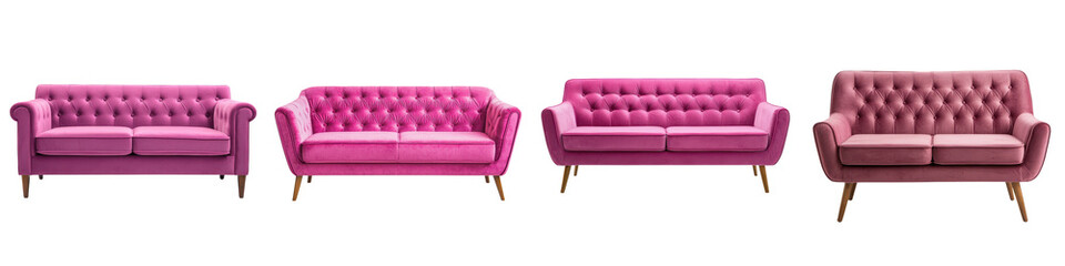 Obraz premium Beautifully Designed Tufted Velvet Sofas in Vibrant Pink Magenta and Burgundy Shades for Contemporary and Luxurious Home Decor and Lounge Interiors