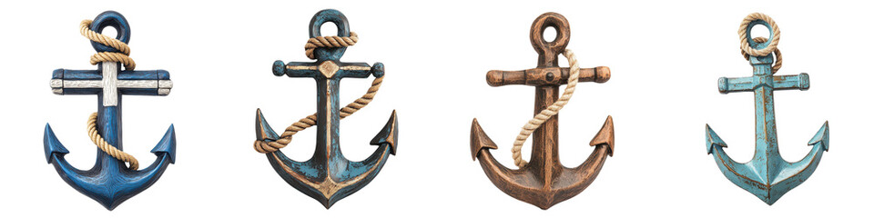 A collection of vintage nautical anchors depicting the timeless symbolism and character of maritime heritage and These iconic anchor designs represent the strength security © R Studio