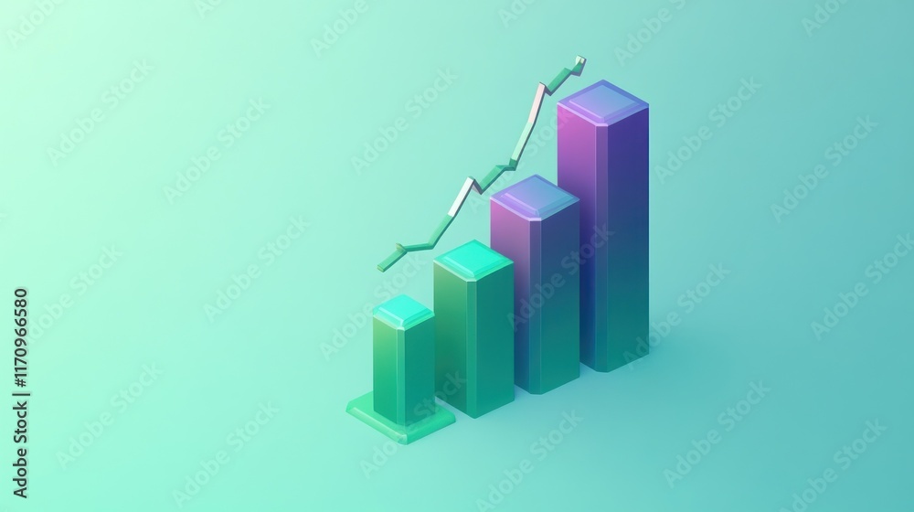 Poster isometric 3d bar graph showing upward growth trend.