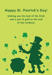 Leprechaun and shamrock St. Patrick's Day card with a festive message