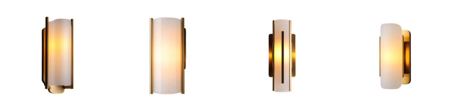Elegant modern wall sconces with metallic gold or bronze finishes provide ambient lighting and a stylish minimalist aesthetic for contemporary home or office interiors