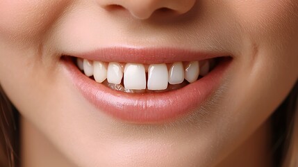Fototapeta premium Close-up of a smiling person's teeth and lips.