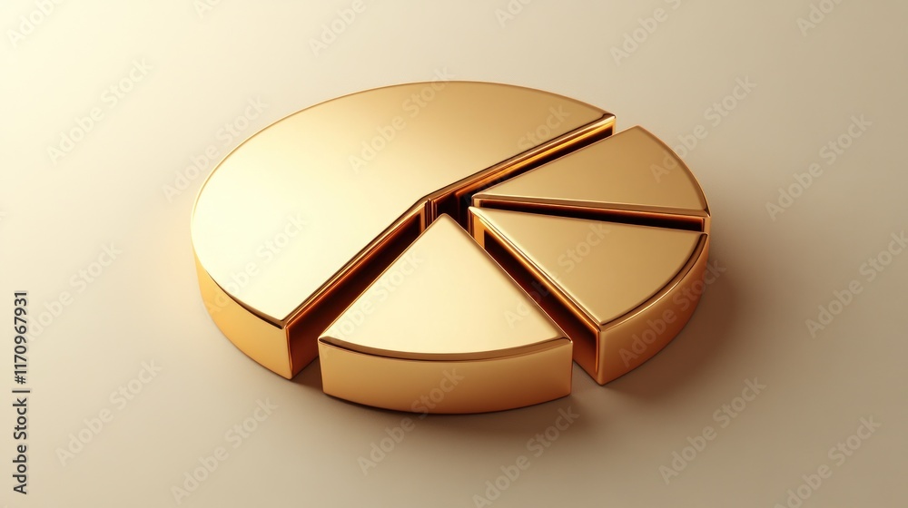 Poster gold pie chart divided into four sections on a beige background.