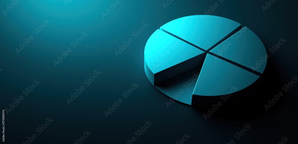 Aufkleber Teal 3D pie chart graphic showing data segmentation and analysis on dark background.