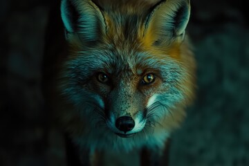 Intense Close-Up of a Curious Fox with Captivating Eyes in a Cinematic Setting