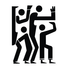 Geometric dancing figures, black and white.