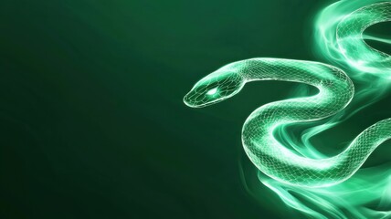 Chinese new year (Snake year) background. Glowing green snake with a mystical aura against a dark background.