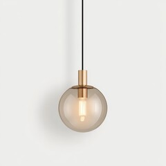 Elegant Modern Pendant Lamp with Smoked Glass Globe and Brushed Gold Fitting Emitting Soft Ambient Glow Isolated on White Background - Photorealistic