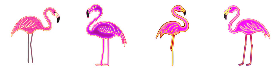 Obraz premium Set of Vibrant Pink Flamingo Silhouette in Minimal Tropical and Stylized Design Style Colorful Saturated and Trendy Flamingo Graphics Suitable for Wallpapers Postcards Logos