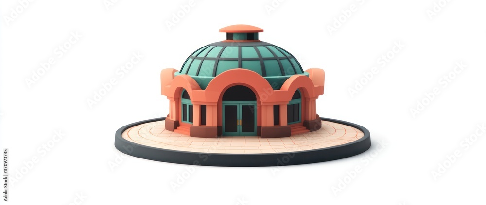Leinwandbilder 3d model of a small, domed building with arched entryways and a circular base.