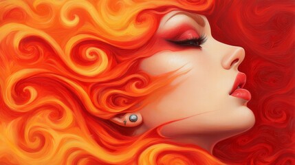 A woman with red hair and piercings on her ear