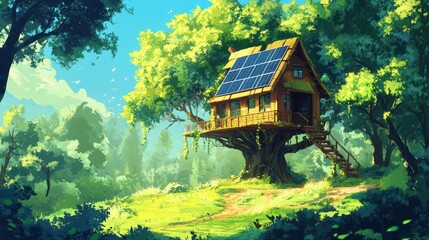 Solar Powered Treetop House in a Lush Forest