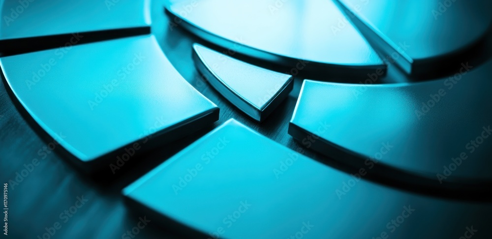 Aufkleber abstract blue geometric shapes, close-up view of fragmented circular design with glossy surface and 