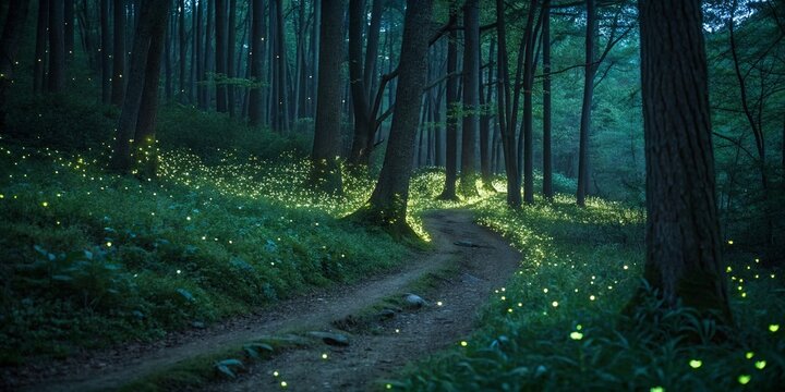 Magical Glow Worm Dell: Enchanting Nighttime Forest Scene