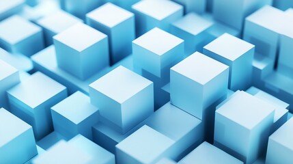 Obraz premium A background featuring light blue 3D cubes in an abstract isometric perspective, emphasizing clean geometry and minimalist design. The HD image highlights the texture and depth.