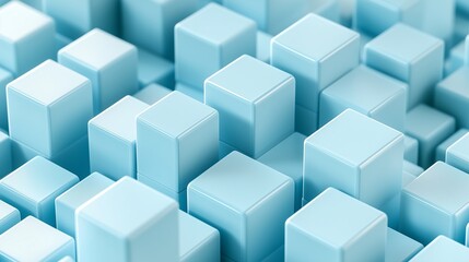 A background featuring light blue 3D cubes in an abstract isometric perspective, emphasizing clean geometry and minimalist design. The HD image highlights the texture and depth.