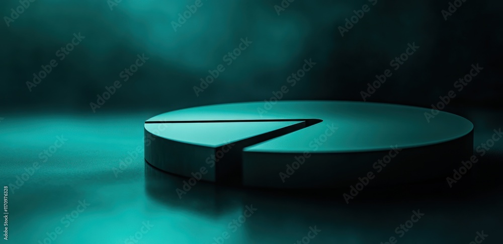 Poster teal 3d pie chart on dark background.