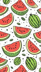 Vibrant Watermelon Pattern, Summertime Refreshment, Ripe Slices, Juicy Fruit Design Element