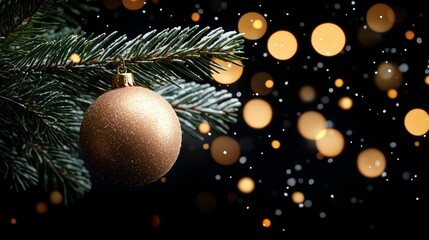 A gold ornament hanging from a christmas tree branch