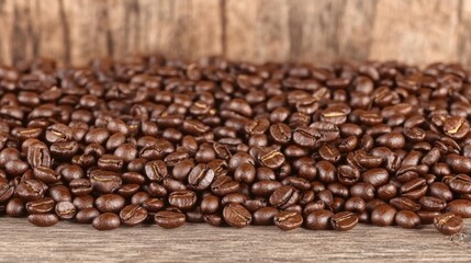 Fototapeta premium Coffee bean closeup on wooden table natural food photography