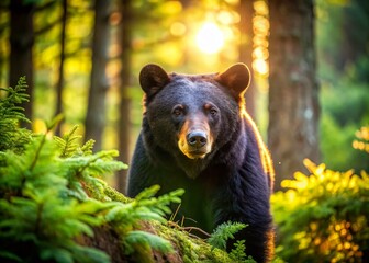 Fototapeta premium Majestic Black Bear in Wild Habitat: Stunning Wildlife Stock Photo