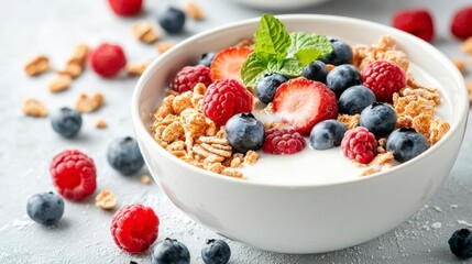 Delicious berry cereal with yogurt, a perfect healthy breakfast!