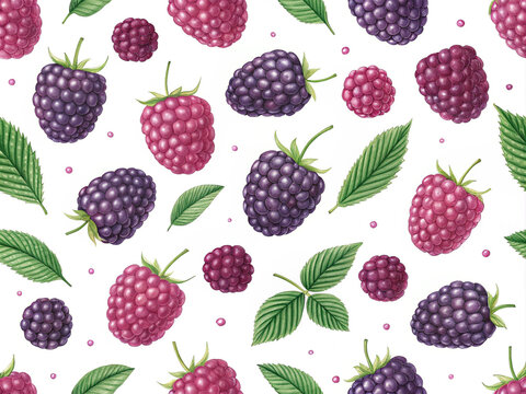 Seamless pattern with boysenberry on white background.