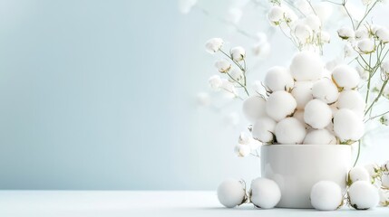 Soft Cotton Blooms in a White Bowl, serene and peaceful.