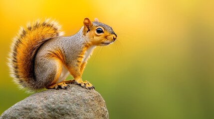 Obraz premium A squirrel sitting on top of a large rock