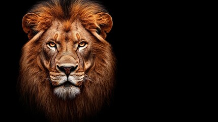 Fototapeta premium A close up of a lion's face on a black background